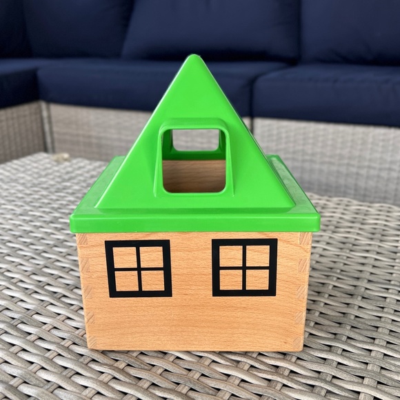 IKEA Shape Sorter Wooden House with Removable Roof and Multi Shapes Montessori - Picture 2 of 7